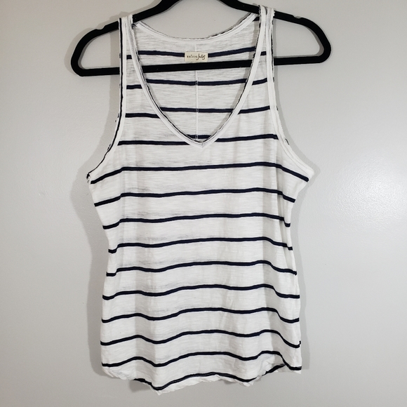 MAISON JULES striped v-neck tank top Sz M - Picture 3 of 6